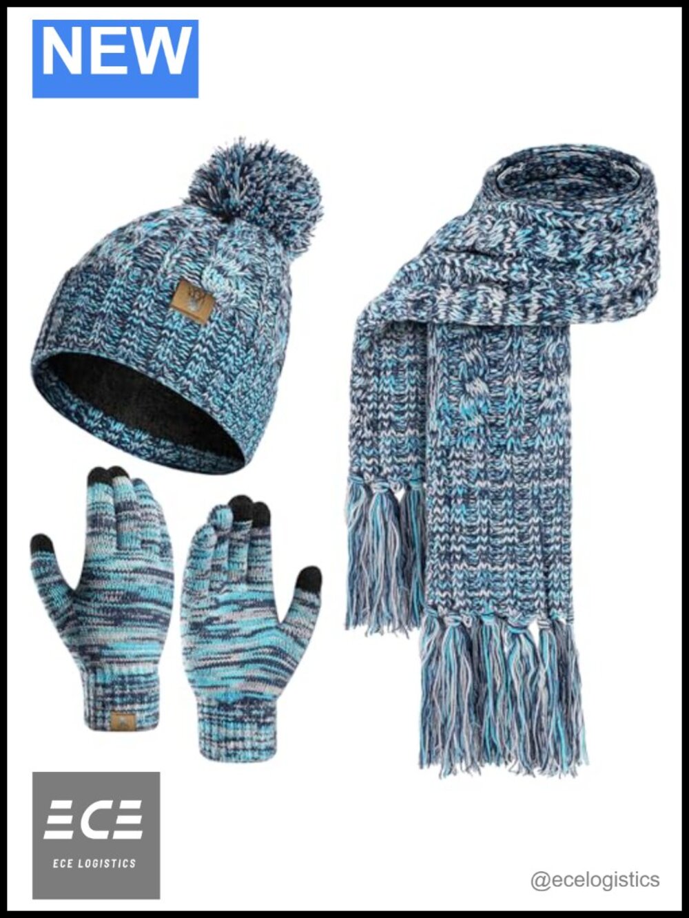 Womens Winter Beanie Touchscreen Gloves Scarf 3PCS Set Acrylic Knit